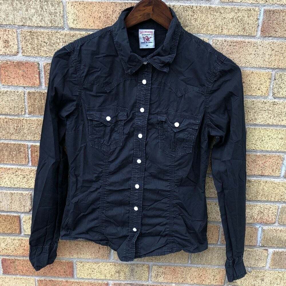 Vintage True Religion Button Up Shirt Medium Black